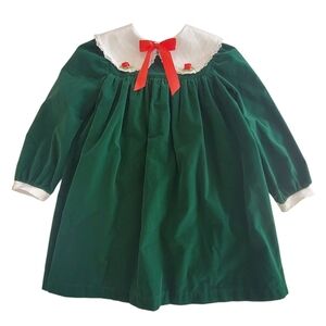 🟢K1126 * New Moves Girls Velveteen Baby Doll Style Dress Green Size 6 Vintage